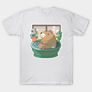 Relaxing in the Water: Capybara Enjoying a Bath T-Shirt